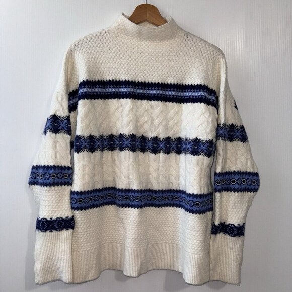 Vineyard Vines Sweaters - VINEYARD VINES Women's Nordic Blue White Stripe Mock Neck Knit Sweater Size M